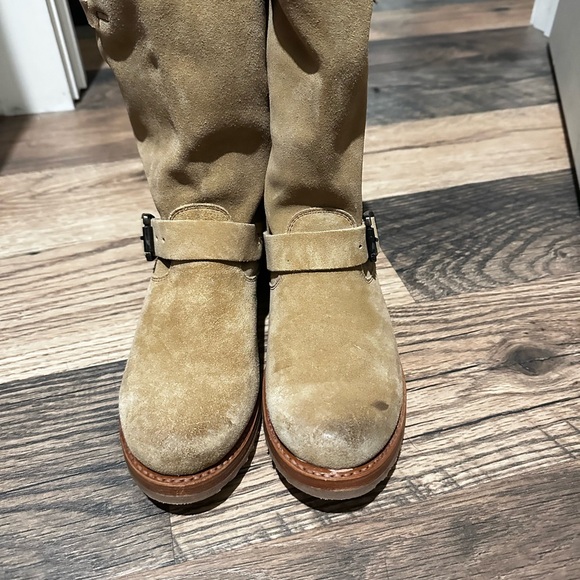 Frye Tan Ankle Boots with Suede Texture and Buckle Accent - Picture 3 of 6